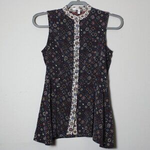 Derek Lam Silk Tunic Sleeveless Blouse with Floral Motif Size 0